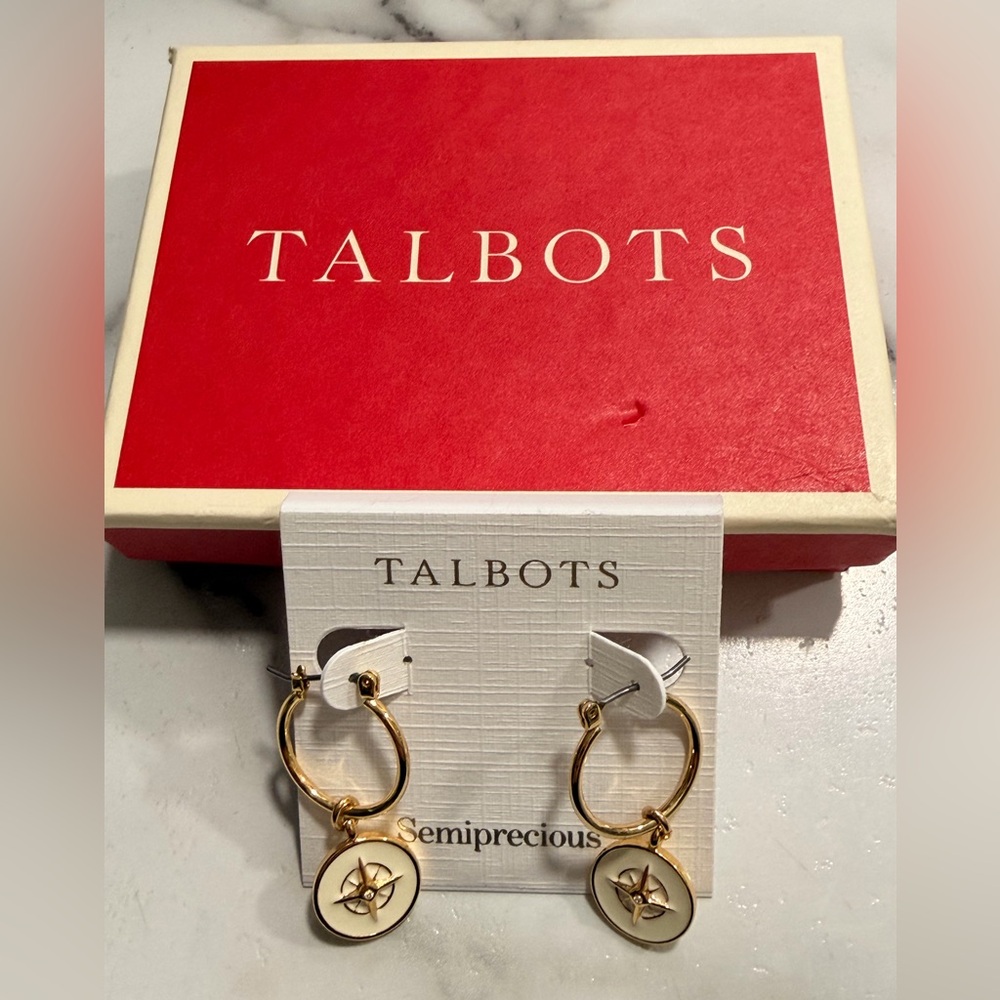 Talbots Gold and White Charm Earrings
